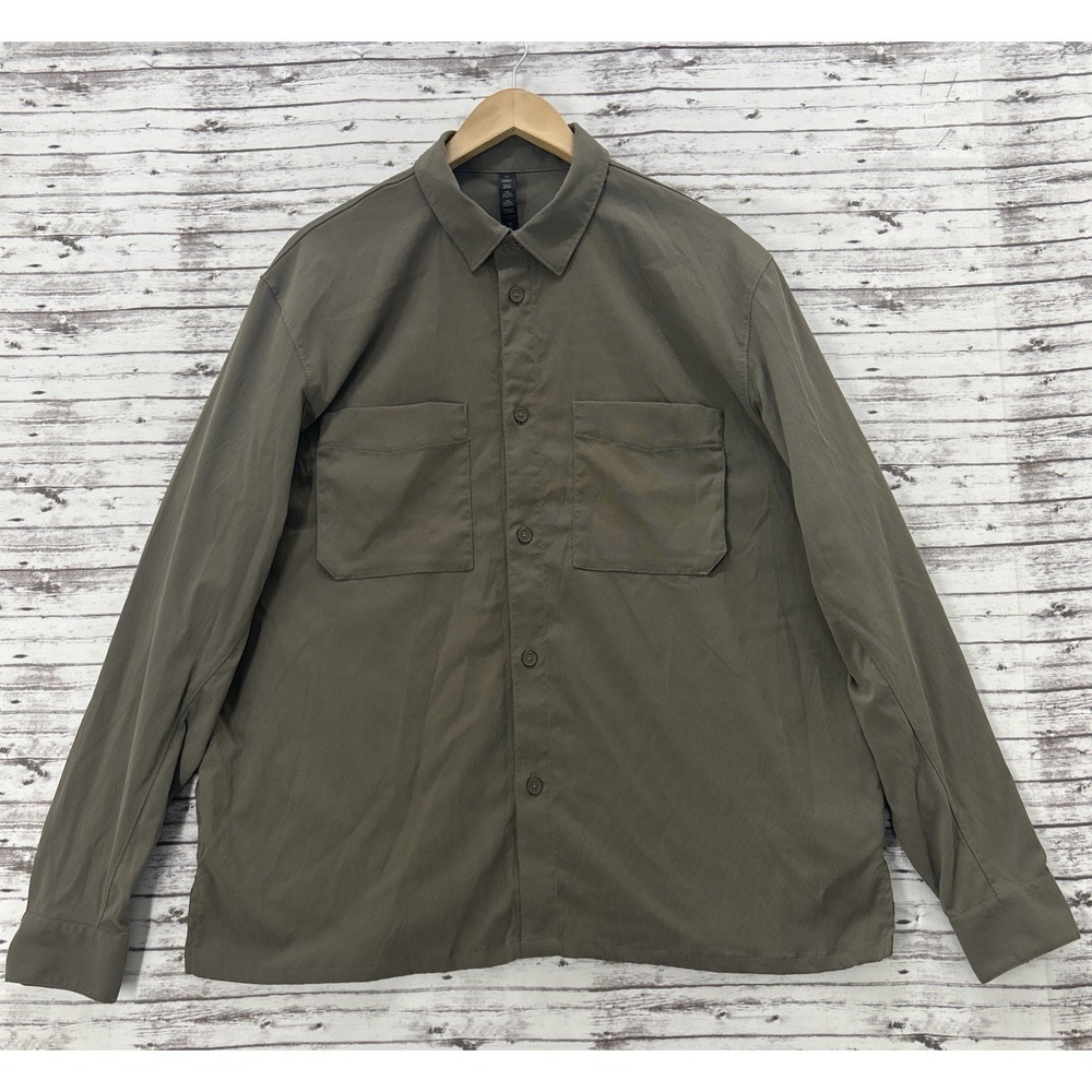 Lululemon Relaxed Fit Shirt Mens XL Olíve Green Button Up Long Sleeve Stretch - Picture 1 of 10